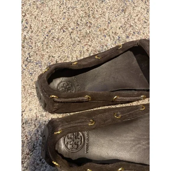 Tory Burch Womens Slip On Fringe Logo Suede Loafers Moccasins Size 7 1/2M - Picture 4 of 6